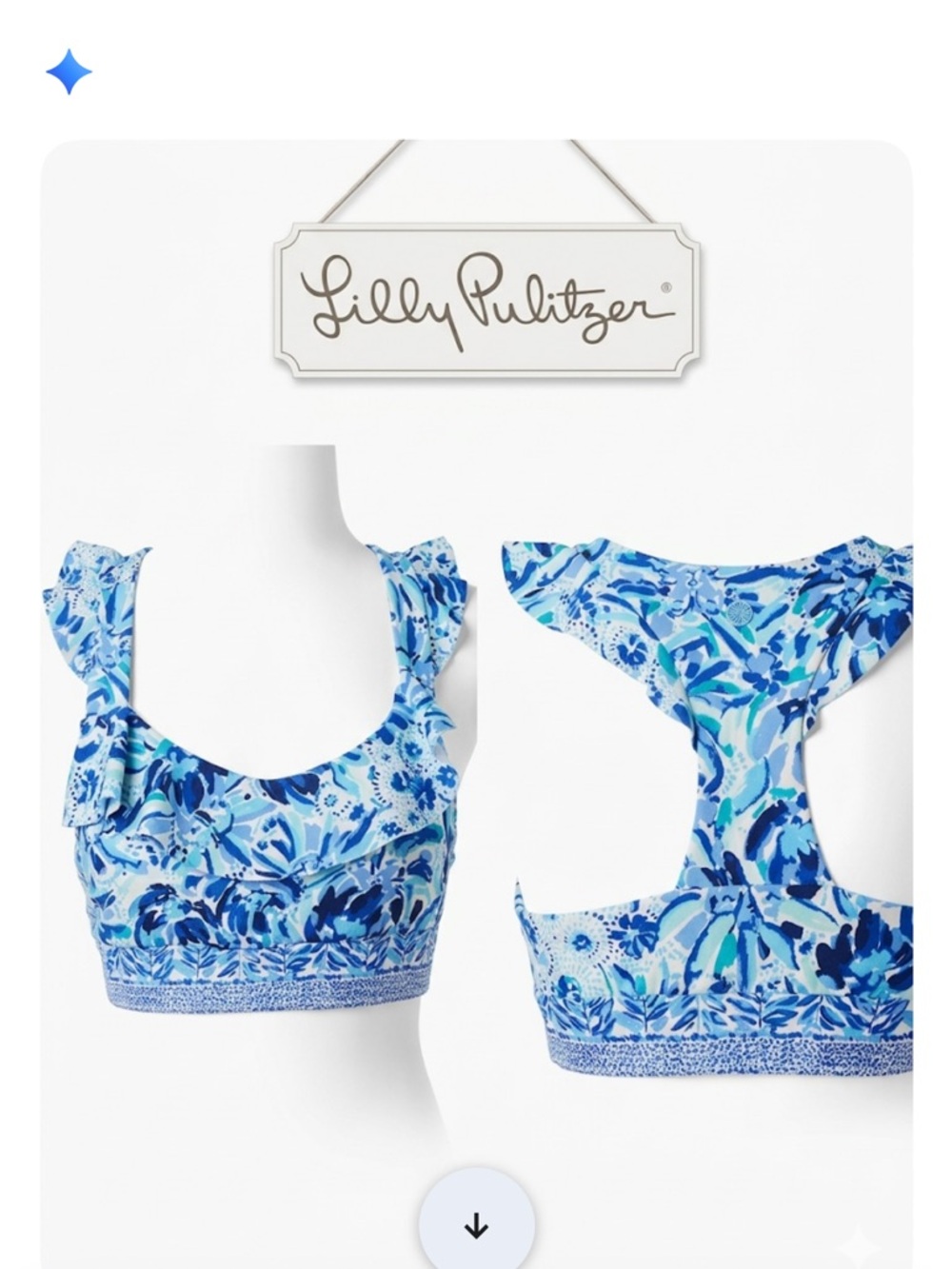Lily Pulitzer Blue Floral Ruffle Crop Tank Top - sports bra Women